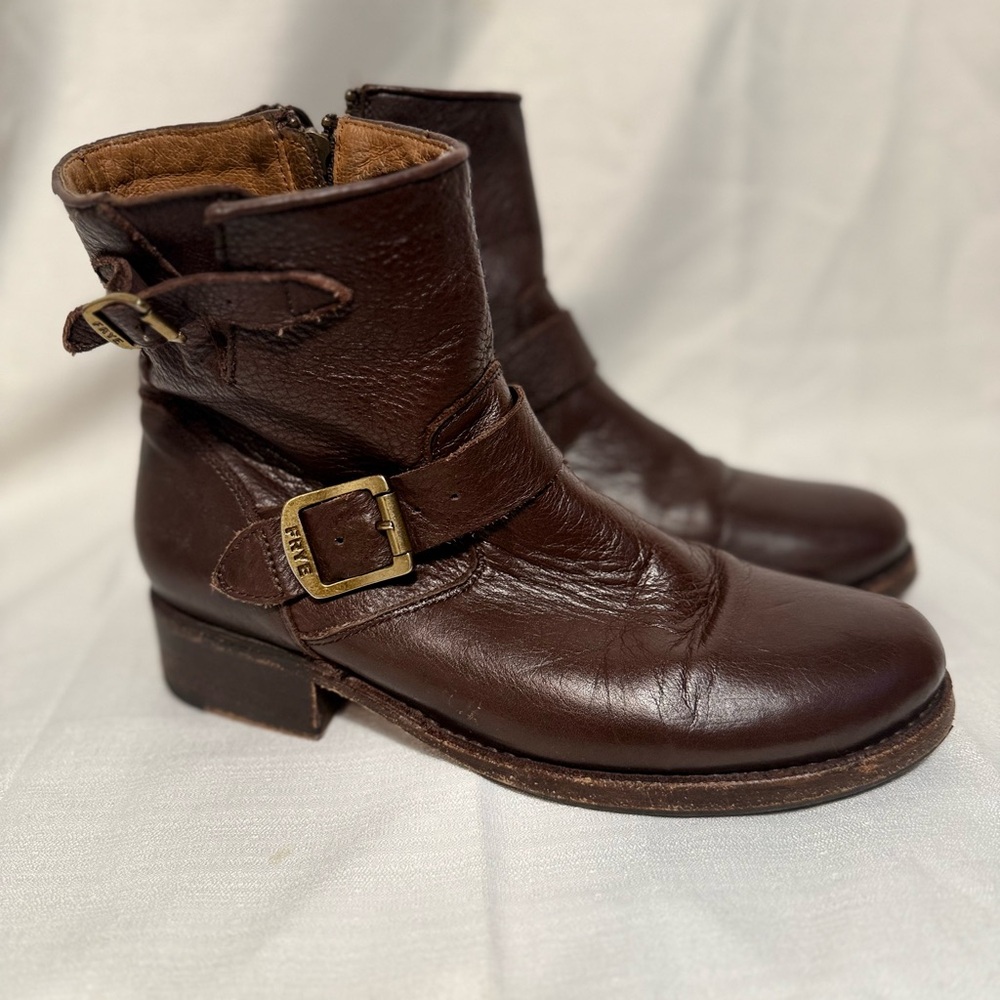 Frye Dark Brown Leather Moto Boots